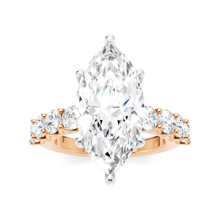 1 1/3 Ctw Marquise Shape Round Cut Diamond Semi-Mount Engagement Ring in 14K Rose and White Gold
