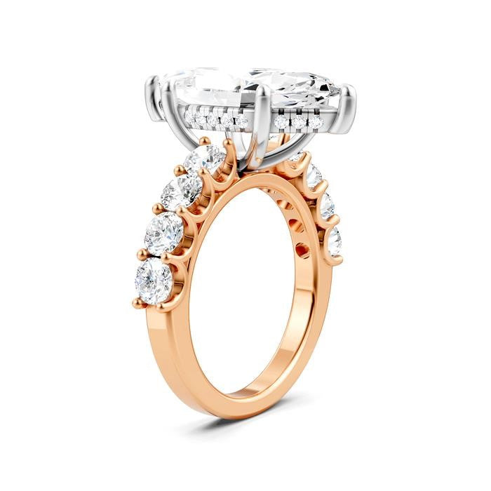 1 1/3 Ctw Marquise Shape Round Cut Diamond Semi-Mount Engagement Ring in 14K Rose and White Gold