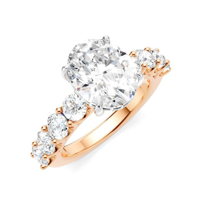 1 1/3 Ctw Oval Shape Round Cut Diamond Semi-Mount Engagement Ring in 14K Rose and White Gold