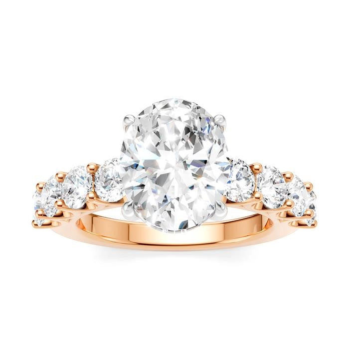 1 1/3 Ctw Oval Shape Round Cut Diamond Semi-Mount Engagement Ring in 14K Rose and White Gold