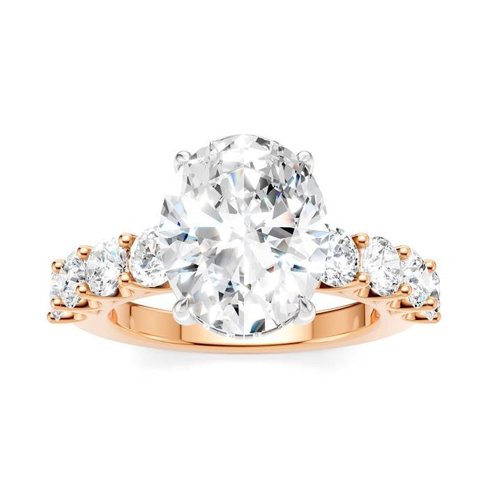1 1/3 Ctw Oval Shape Round Cut Diamond Semi-Mount Engagement Ring in 14K Rose and White Gold