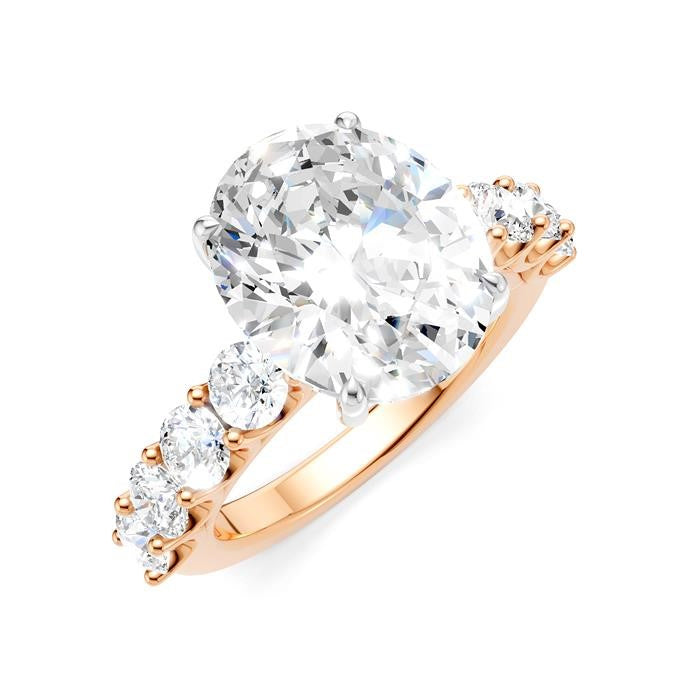 1 1/3 Ctw Oval Shape Round Cut Diamond Semi-Mount Engagement Ring in 14K Rose and White Gold