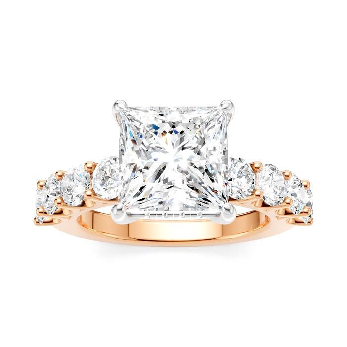 1 1/3 Ctw Princess Shape Round Cut Diamond Semi-Mount Engagement Ring in 14K Rose and White Gold
