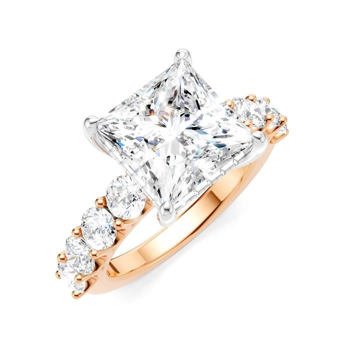 1 1/3 Ctw Princess Shape Round Cut Diamond Semi-Mount Engagement Ring in 14K Rose and White Gold