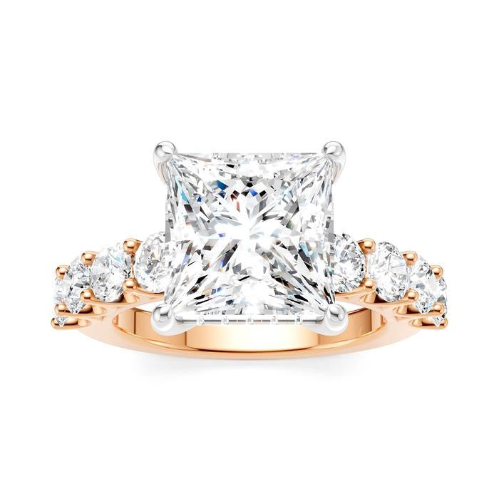 1 1/3 Ctw Princess Shape Round Cut Diamond Semi-Mount Engagement Ring in 14K Rose and White Gold