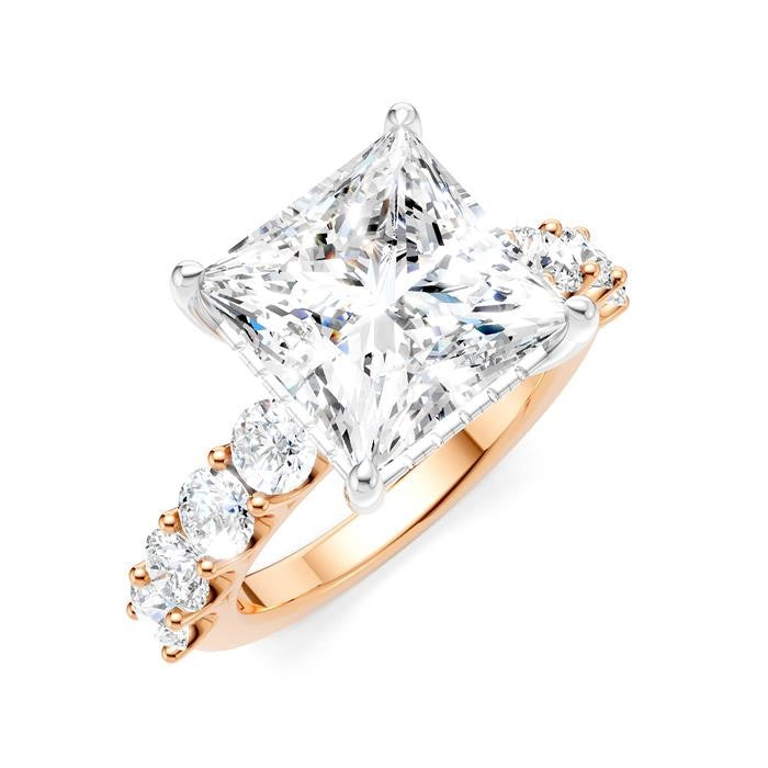 1 1/3 Ctw Princess Shape Round Cut Diamond Semi-Mount Engagement Ring in 14K Rose and White Gold