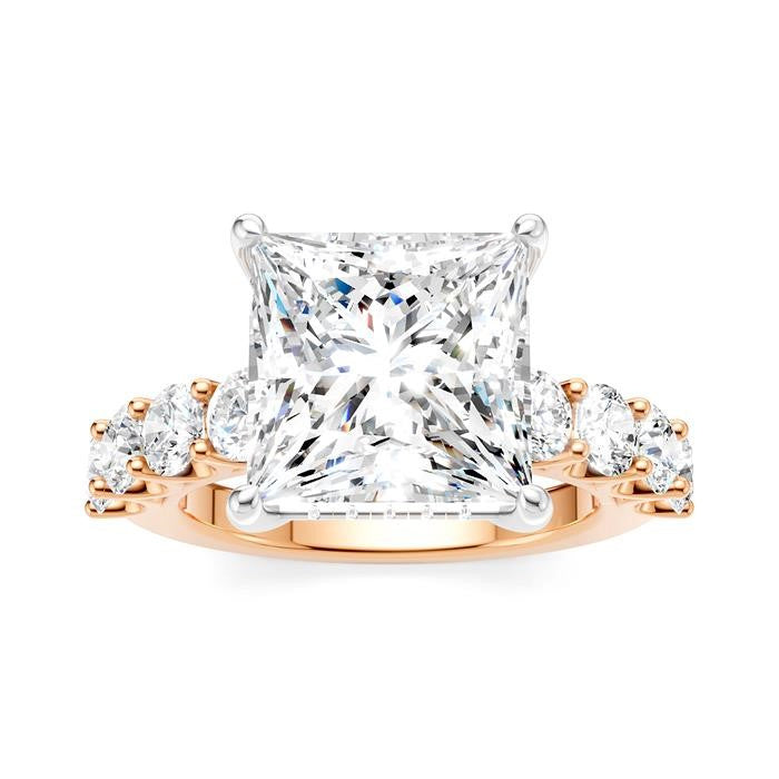1 1/3 Ctw Princess Shape Round Cut Diamond Semi-Mount Engagement Ring in 14K Rose and White Gold