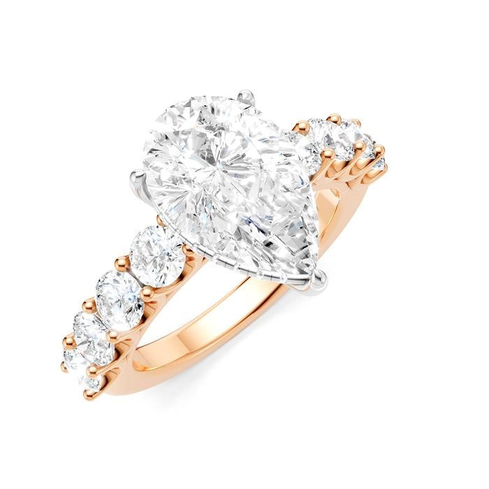 1 1/3 Ctw Pear Shape Round Cut Diamond Semi-Mount Engagement Ring in 14K Rose and White Gold