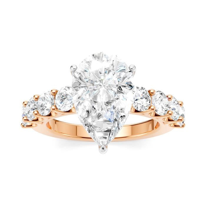 1 1/3 Ctw Pear Shape Round Cut Diamond Semi-Mount Engagement Ring in 14K Rose and White Gold