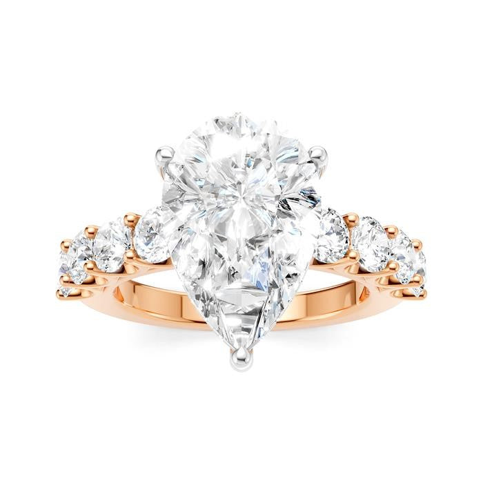 1 1/3 Ctw Pear Shape Round Cut Diamond Semi-Mount Engagement Ring in 14K Rose and White Gold