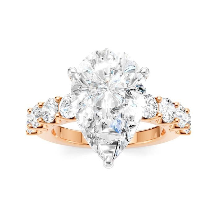 1 1/3 Ctw Pear Shape Round Cut Diamond Semi-Mount Engagement Ring in 14K Rose and White Gold