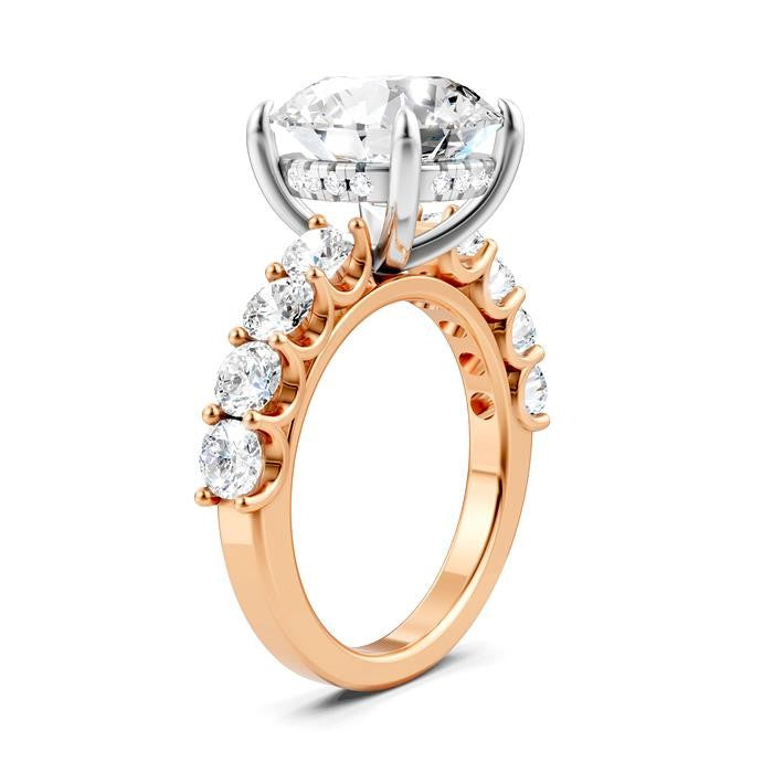 1 1/3 Ctw Round Shape Round Cut Diamond Semi-Mount Engagement Ring in 14K Rose and White Gold