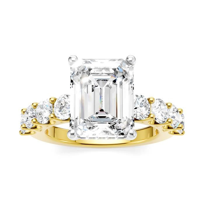 1 1/3 Ctw Emerald Shape Round Cut Diamond Semi-Mount Engagement Ring in 14K Yellow and White Gold