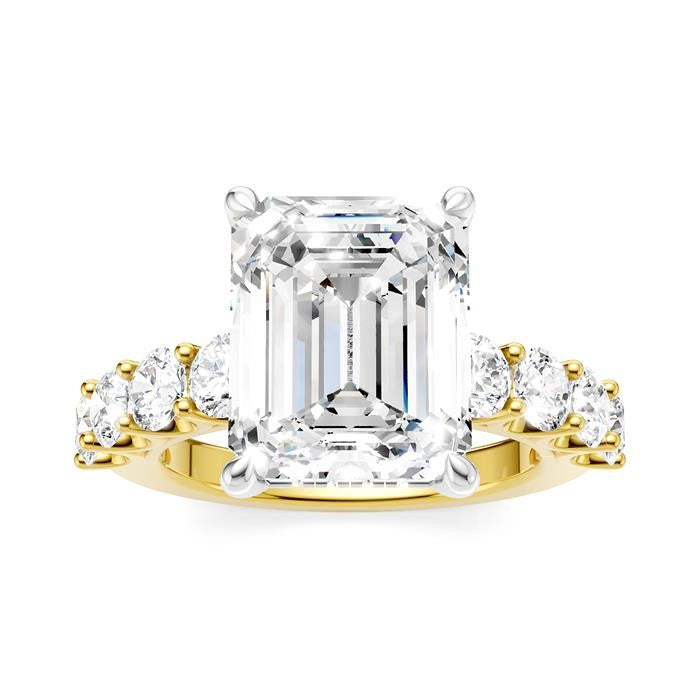 1 1/3 Ctw Emerald Shape Round Cut Diamond Semi-Mount Engagement Ring in 14K Yellow and White Gold