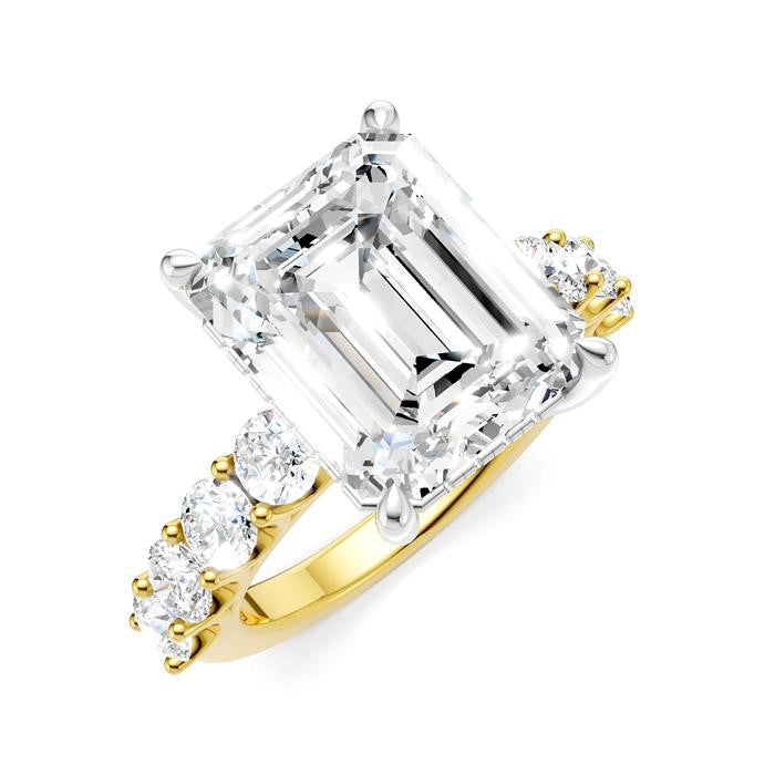 1 1/3 Ctw Emerald Shape Round Cut Diamond Semi-Mount Engagement Ring in 14K Yellow and White Gold
