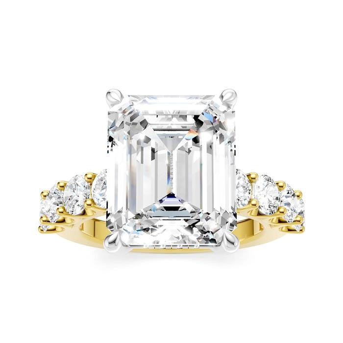 1 1/3 Ctw Emerald Shape Round Cut Diamond Semi-Mount Engagement Ring in 14K Yellow and White Gold