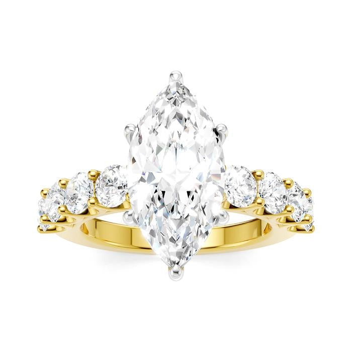 1 1/3 Ctw Marquise Shape Round Cut Diamond Semi-Mount Engagement Ring in 14K Yellow and White Gold