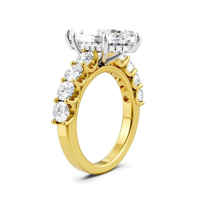 1 1/3 Ctw Marquise Shape Round Cut Diamond Semi-Mount Engagement Ring in 14K Yellow and White Gold