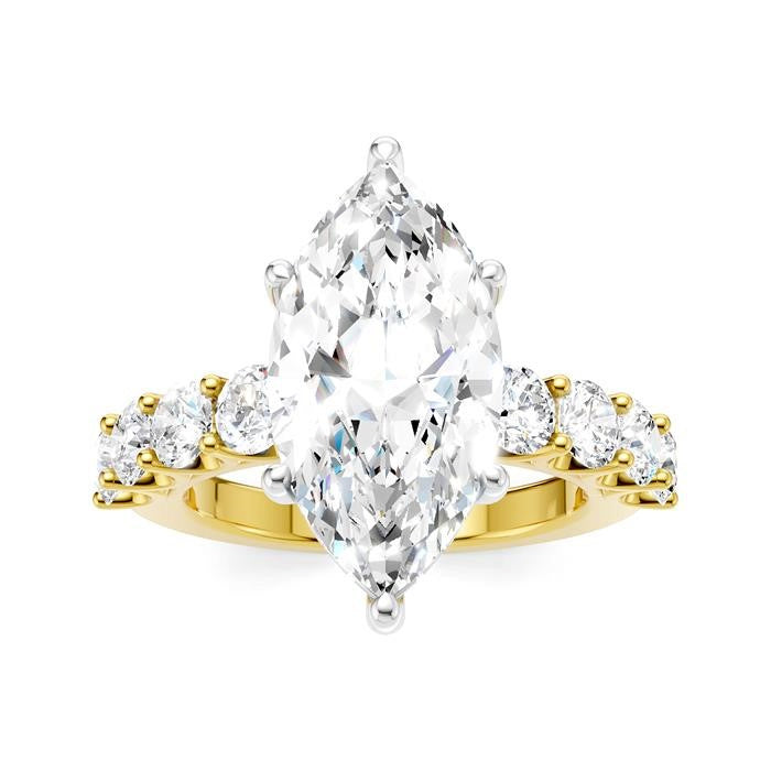 1 1/3 Ctw Marquise Shape Round Cut Diamond Semi-Mount Engagement Ring in 14K Yellow and White Gold