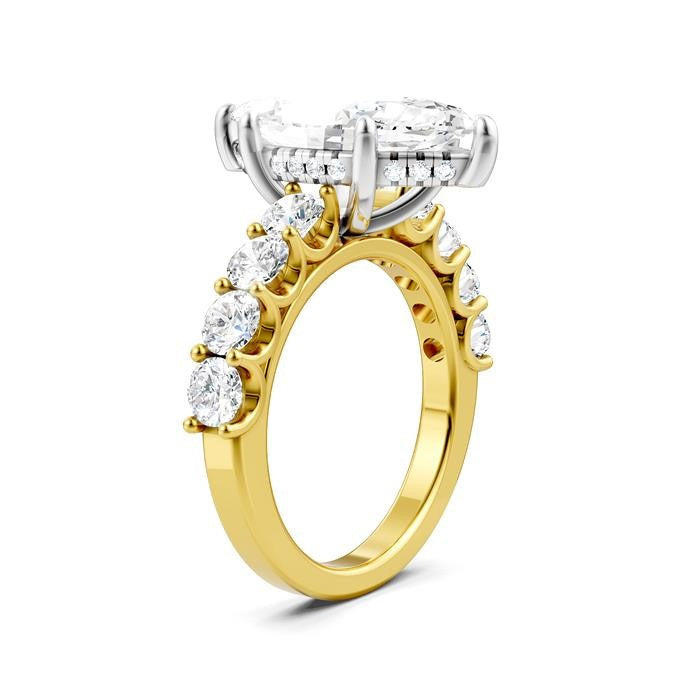1 1/3 Ctw Marquise Shape Round Cut Diamond Semi-Mount Engagement Ring in 14K Yellow and White Gold