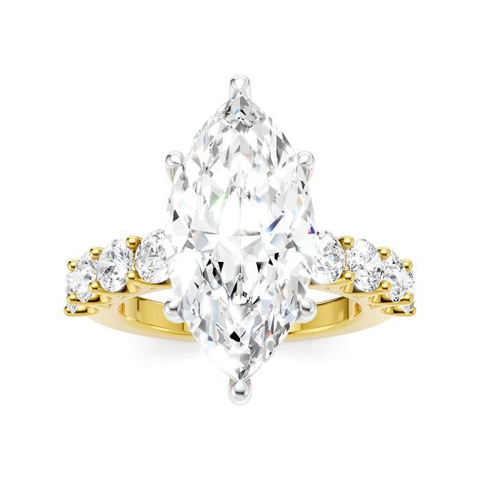 1 1/3 Ctw Marquise Shape Round Cut Diamond Semi-Mount Engagement Ring in 14K Yellow and White Gold