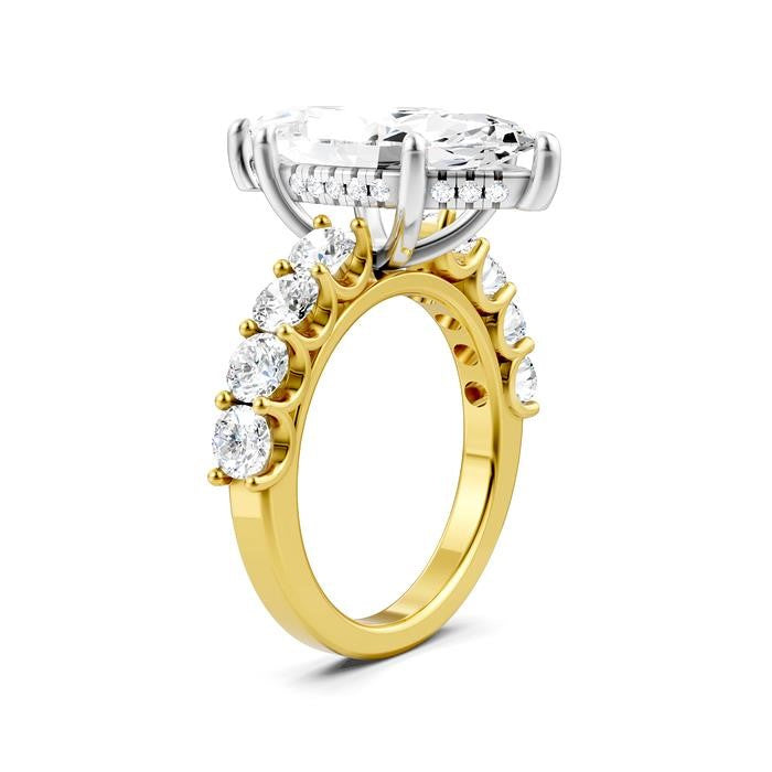 1 1/3 Ctw Marquise Shape Round Cut Diamond Semi-Mount Engagement Ring in 14K Yellow and White Gold