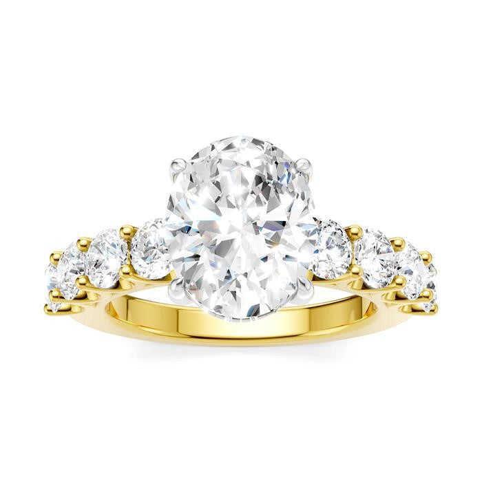 1 1/3 Ctw Oval Shape Round Cut Diamond Semi-Mount Engagement Ring in 14K Yellow and White Gold