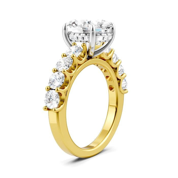 1 1/3 Ctw Oval Shape Round Cut Diamond Semi-Mount Engagement Ring in 14K Yellow and White Gold