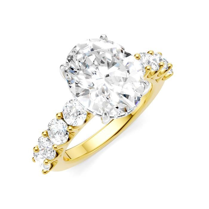 1 1/3 Ctw Oval Shape Round Cut Diamond Semi-Mount Engagement Ring in 14K Yellow and White Gold