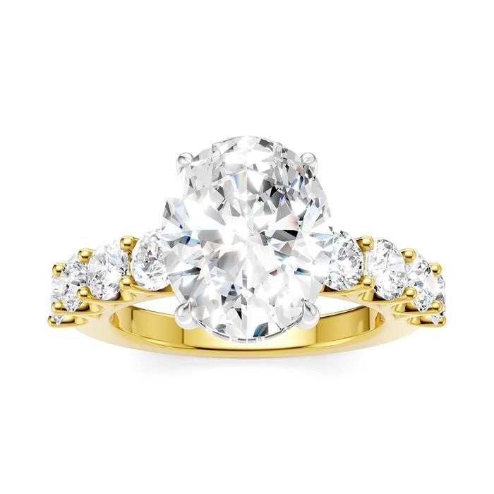 1 1/3 Ctw Oval Shape Round Cut Diamond Semi-Mount Engagement Ring in 14K Yellow and White Gold