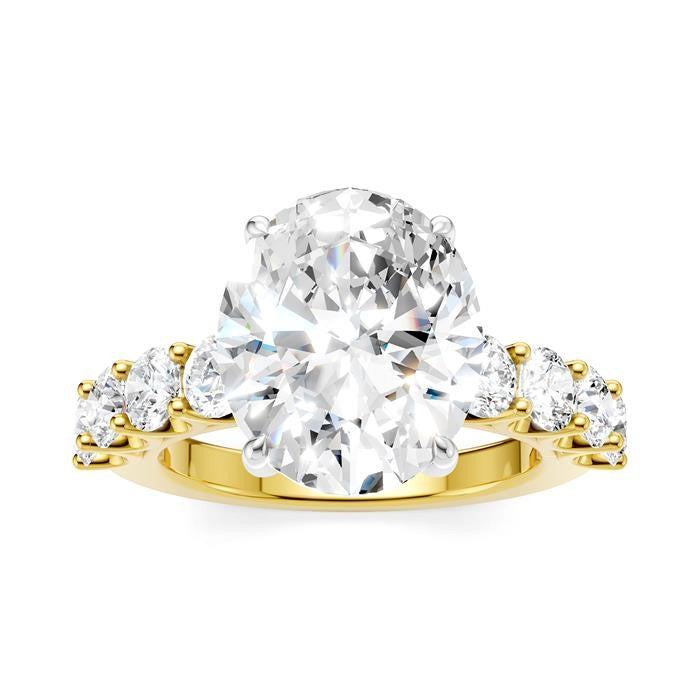 1 1/3 Ctw Oval Shape Round Cut Diamond Semi-Mount Engagement Ring in 14K Yellow and White Gold