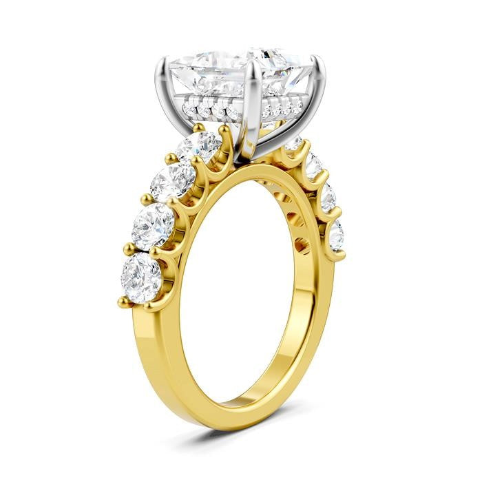 1 1/3 Ctw Princess Shape Round Cut Diamond Semi-Mount Engagement Ring in 14K Yellow and White Gold