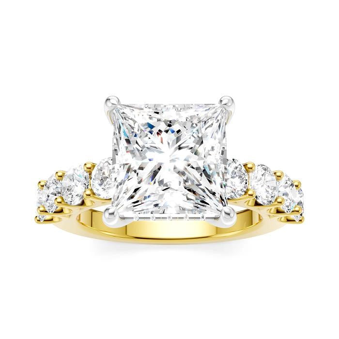 1 1/3 Ctw Princess Shape Round Cut Diamond Semi-Mount Engagement Ring in 14K Yellow and White Gold