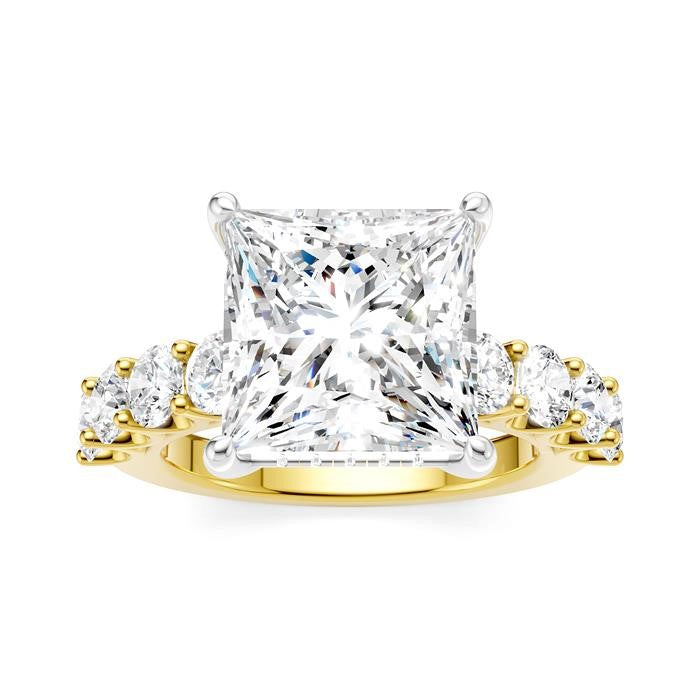 1 1/3 Ctw Princess Shape Round Cut Diamond Semi-Mount Engagement Ring in 14K Yellow and White Gold