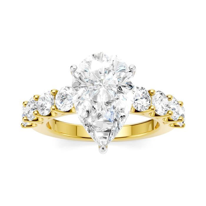 1 1/3 Ctw Pear Shape Round Cut Diamond Semi-Mount Engagement Ring in 14K Yellow and White Gold