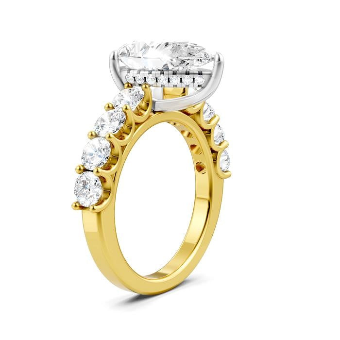 1 1/3 Ctw Pear Shape Round Cut Diamond Semi-Mount Engagement Ring in 14K Yellow and White Gold