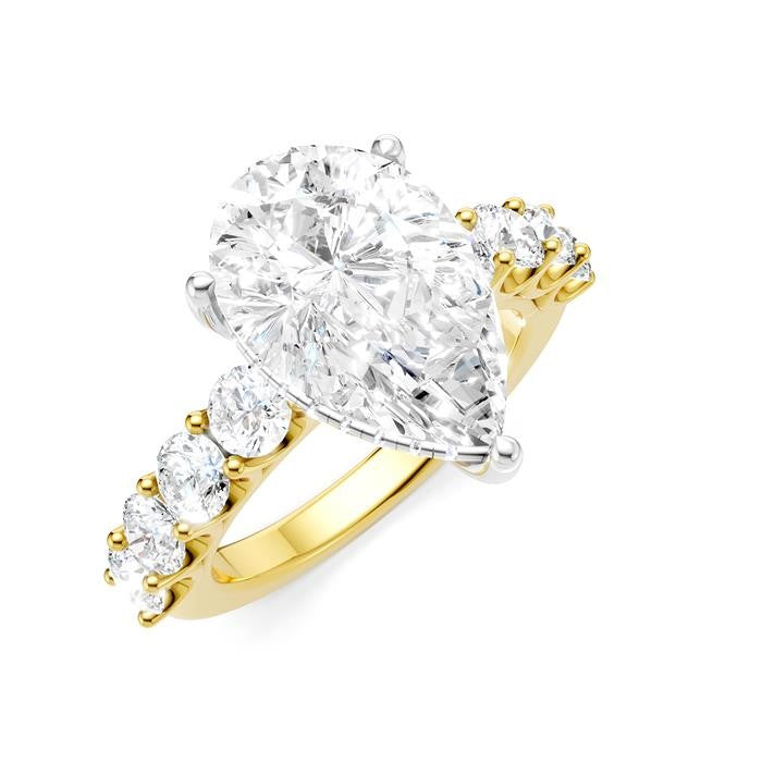 1 1/3 Ctw Pear Shape Round Cut Diamond Semi-Mount Engagement Ring in 14K Yellow and White Gold
