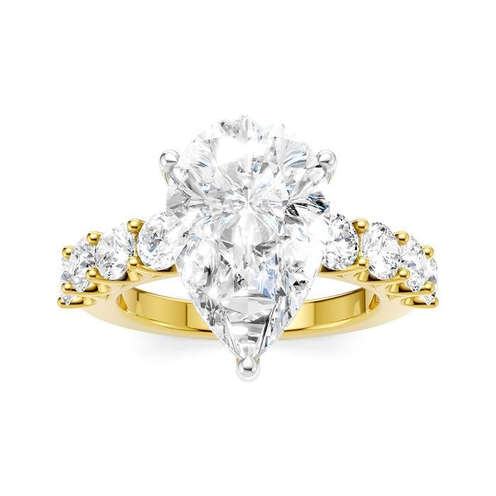 1 1/3 Ctw Pear Shape Round Cut Diamond Semi-Mount Engagement Ring in 14K Yellow and White Gold