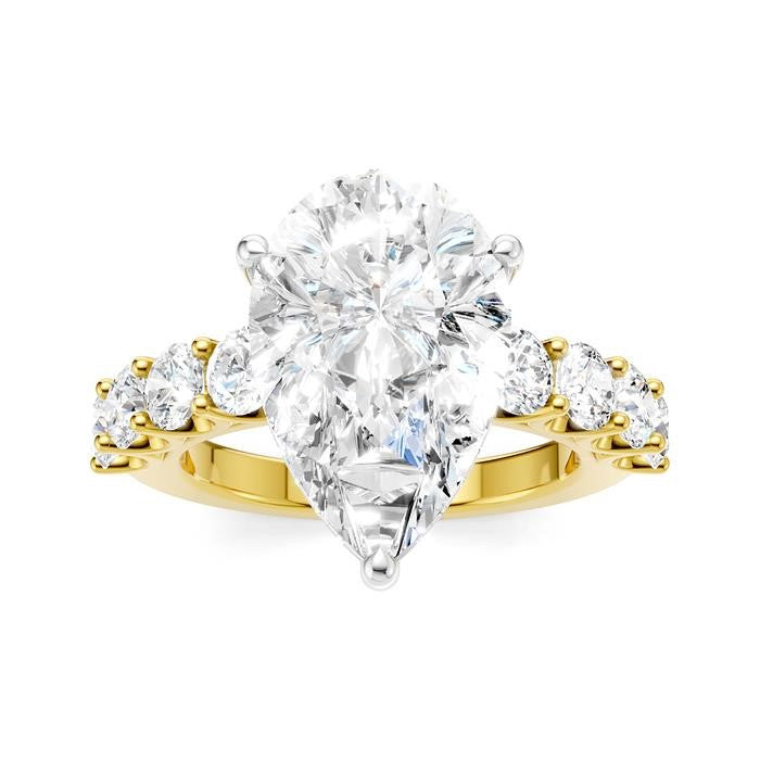 1 1/3 Ctw Pear Shape Round Cut Diamond Semi-Mount Engagement Ring in 14K Yellow and White Gold