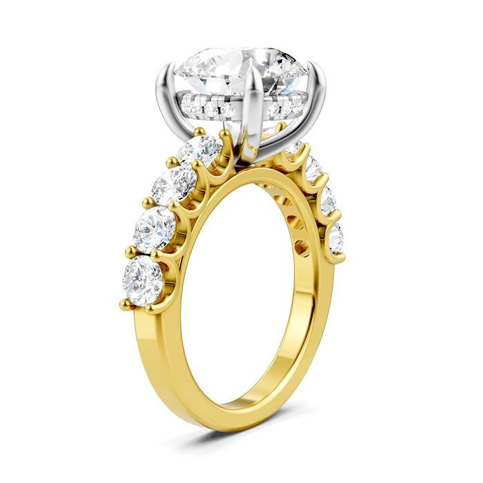 1 1/3 Ctw Round Shape Round Cut Diamond Semi-Mount Engagement Ring in 14K Yellow and White Gold