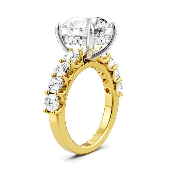 1 1/3 Ctw Round Shape Round Cut Diamond Semi-Mount Engagement Ring in 14K Yellow and White Gold