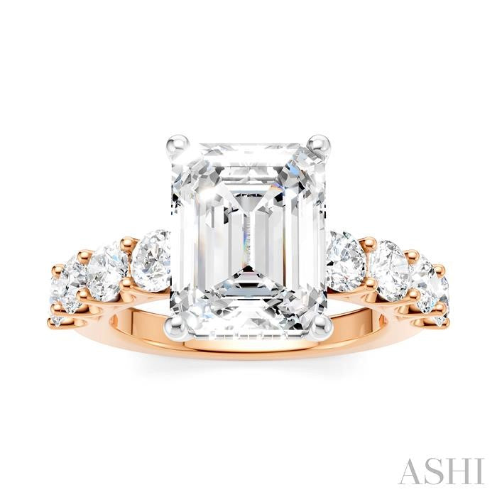 1 1/3 Ctw Emerald Shape Round Cut Diamond Semi-Mount Engagement Ring in 14K Rose and White Gold