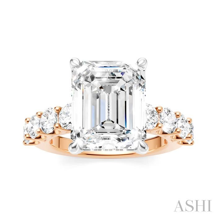 1 1/3 Ctw Emerald Shape Round Cut Diamond Semi-Mount Engagement Ring in 14K Rose and White Gold