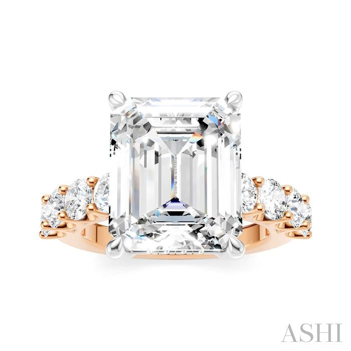 1 1/3 Ctw Emerald Shape Round Cut Diamond Semi-Mount Engagement Ring in 14K Rose and White Gold