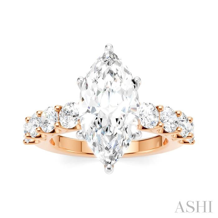 1 1/3 Ctw Marquise Shape Round Cut Diamond Semi-Mount Engagement Ring in 14K Rose and White Gold