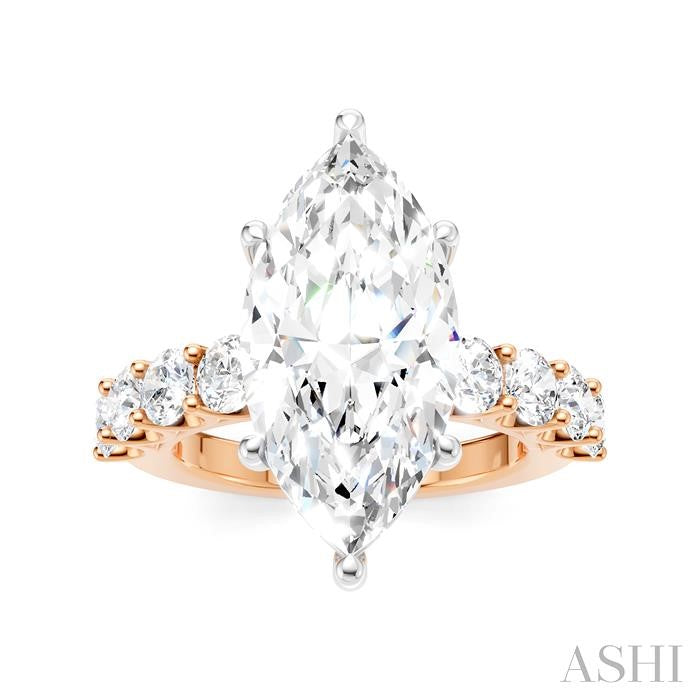 1 1/3 Ctw Marquise Shape Round Cut Diamond Semi-Mount Engagement Ring in 14K Rose and White Gold