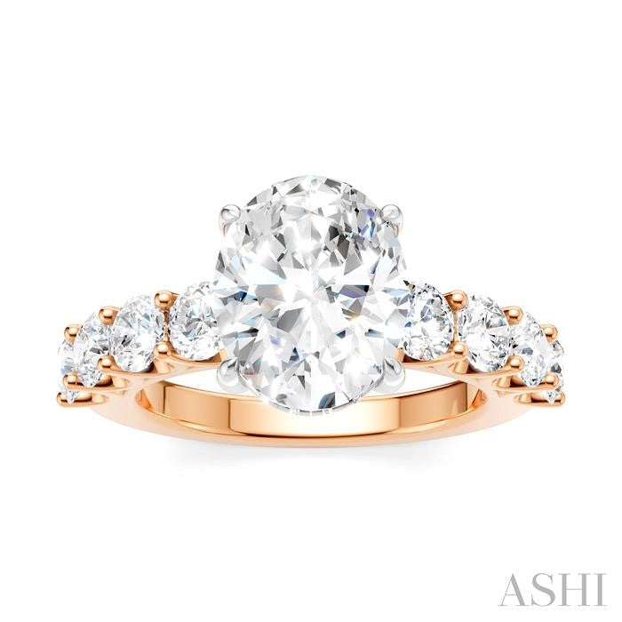 1 1/3 Ctw Oval Shape Round Cut Diamond Semi-Mount Engagement Ring in 14K Rose and White Gold