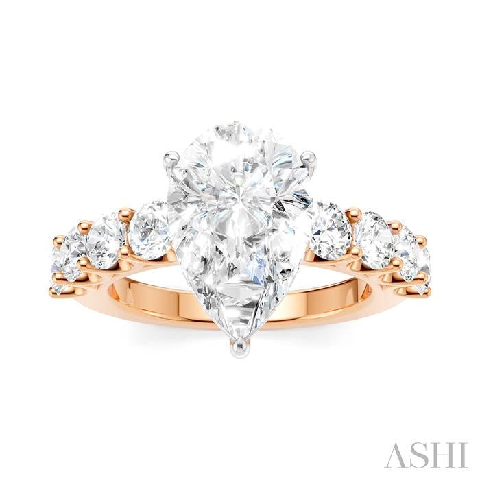 1 1/3 Ctw Pear Shape Round Cut Diamond Semi-Mount Engagement Ring in 14K Rose and White Gold