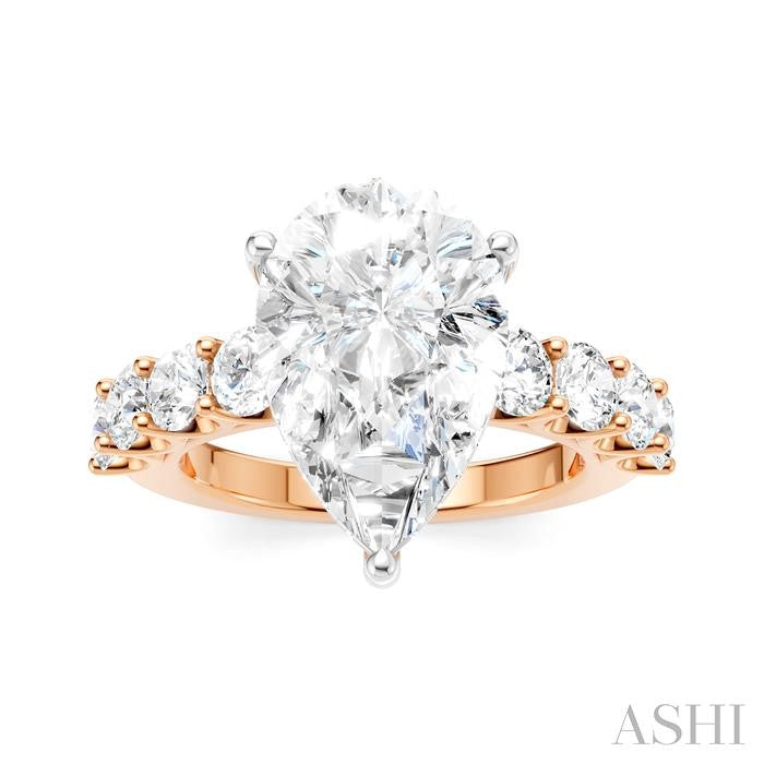 1 1/3 Ctw Pear Shape Round Cut Diamond Semi-Mount Engagement Ring in 14K Rose and White Gold
