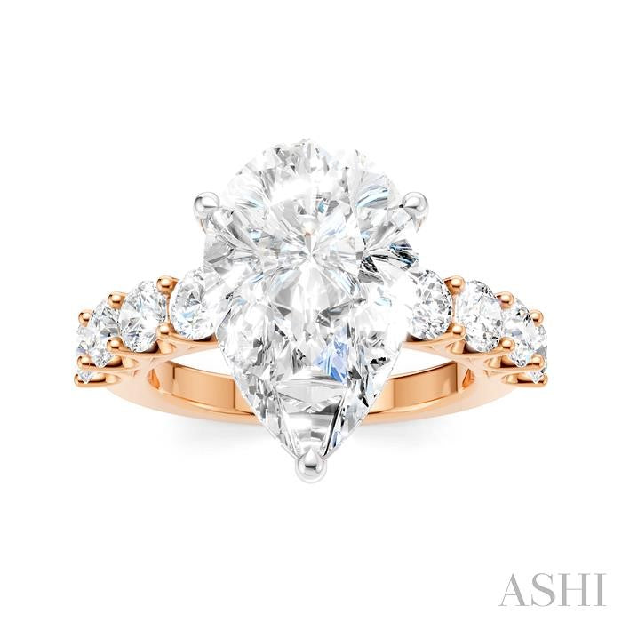 1 1/3 Ctw Pear Shape Round Cut Diamond Semi-Mount Engagement Ring in 14K Rose and White Gold